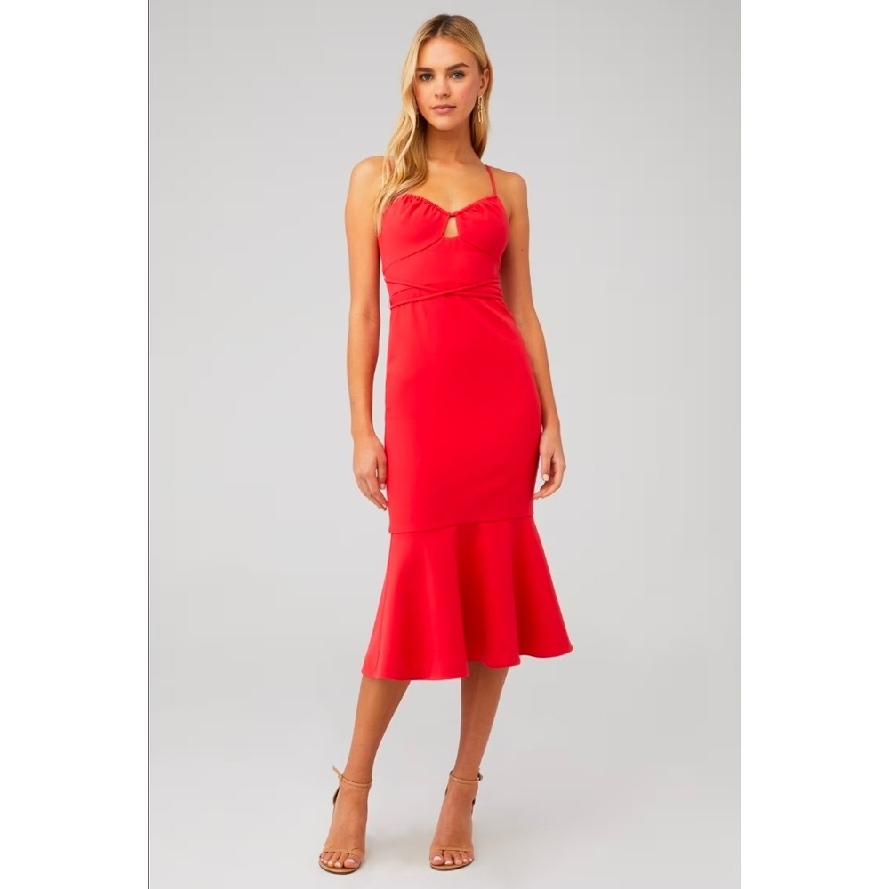 LIKELY Kiki Dress 10 Bittersweet Red Mermaid Midi Sweetheart Cutout Wedding